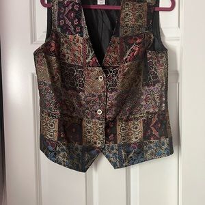 Lovely Oriental inspired Multi Color Coldwater Creek Vest w/pockets SZ W MED